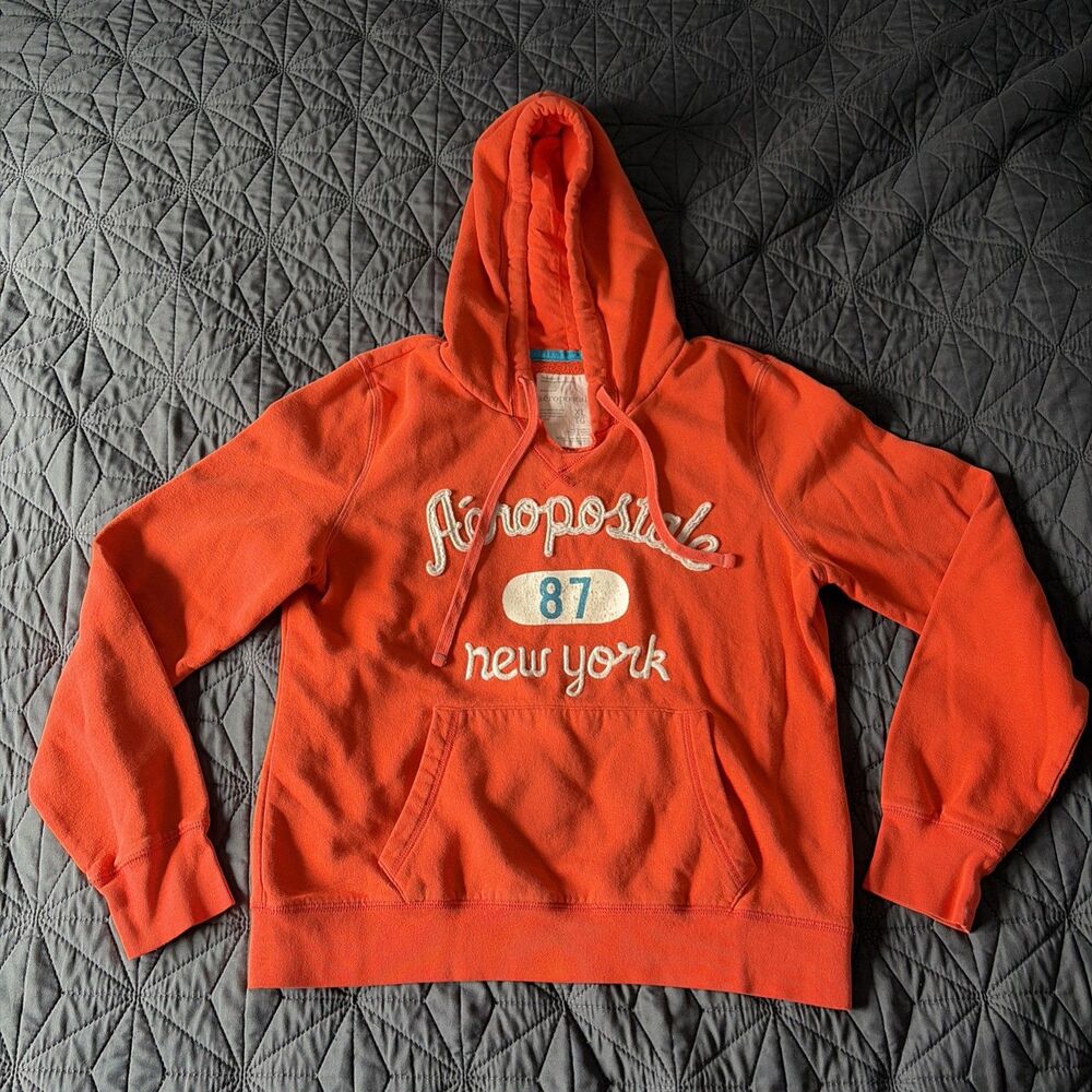 Aeropostale Hooded Sweatshirt XL Orange Hoodie Logo Pullover